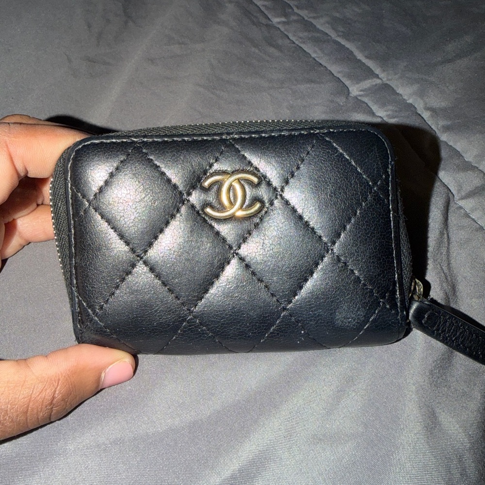 Chanel Black Quilted Wallet with Gold Logo